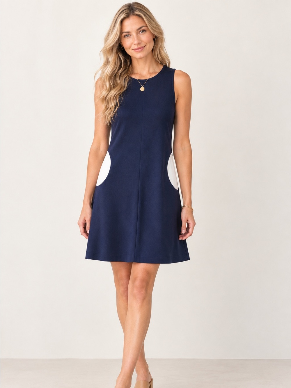 Anthropologie Hutch Navy A-Line With White Circle Pockets Dress Size S